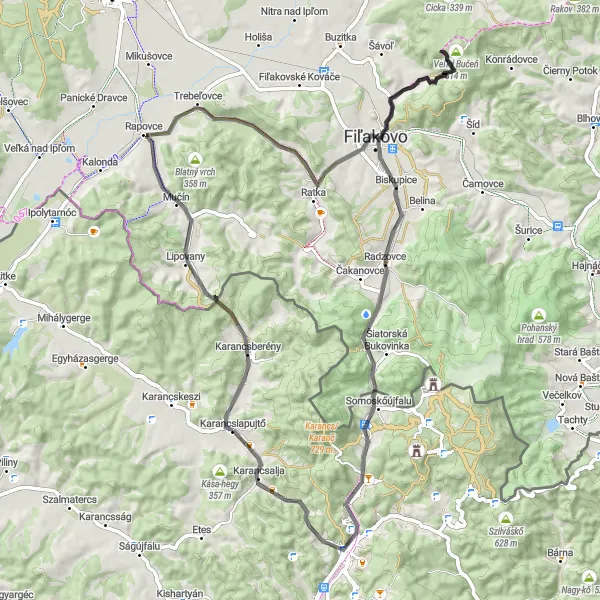 Map miniature of "Journey through the picturesque landscapes of Karancsberény" cycling inspiration in Észak-Magyarország, Hungary. Generated by Tarmacs.app cycling route planner