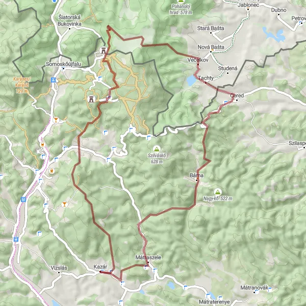 Map miniature of "Kazár Gravel Adventure" cycling inspiration in Észak-Magyarország, Hungary. Generated by Tarmacs.app cycling route planner