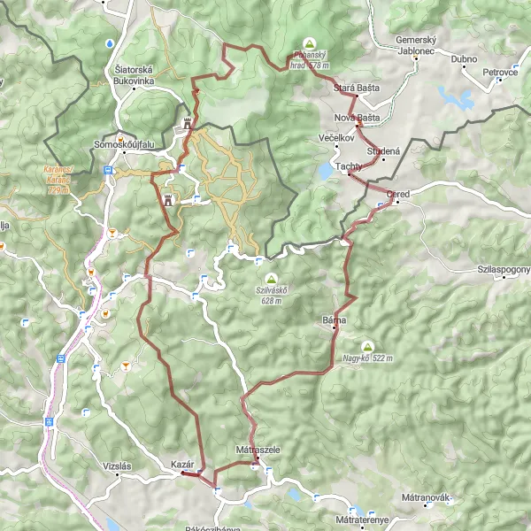 Map miniature of "Challenging Gravel Circuit" cycling inspiration in Észak-Magyarország, Hungary. Generated by Tarmacs.app cycling route planner