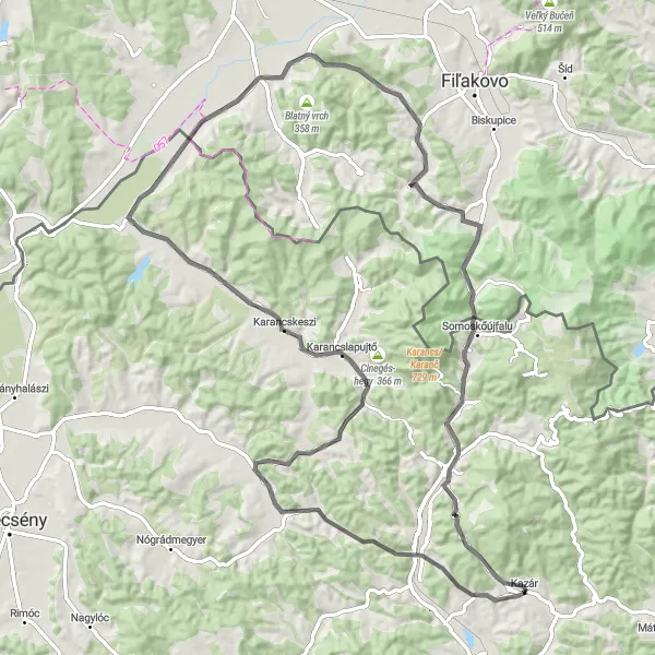 Map miniature of "The Hills of Northern Hungary" cycling inspiration in Észak-Magyarország, Hungary. Generated by Tarmacs.app cycling route planner