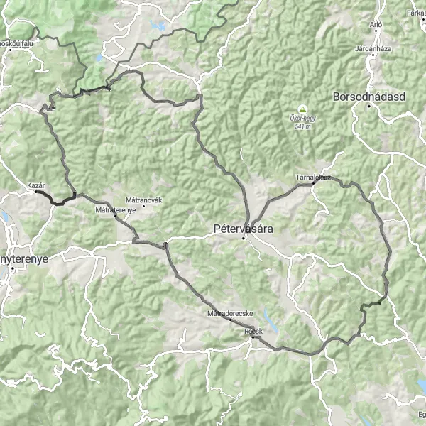 Map miniature of "Majestic Mátra Mountains" cycling inspiration in Észak-Magyarország, Hungary. Generated by Tarmacs.app cycling route planner
