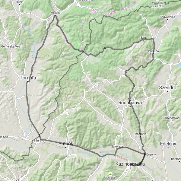 Map miniature of "Sajókaza Loop" cycling inspiration in Észak-Magyarország, Hungary. Generated by Tarmacs.app cycling route planner