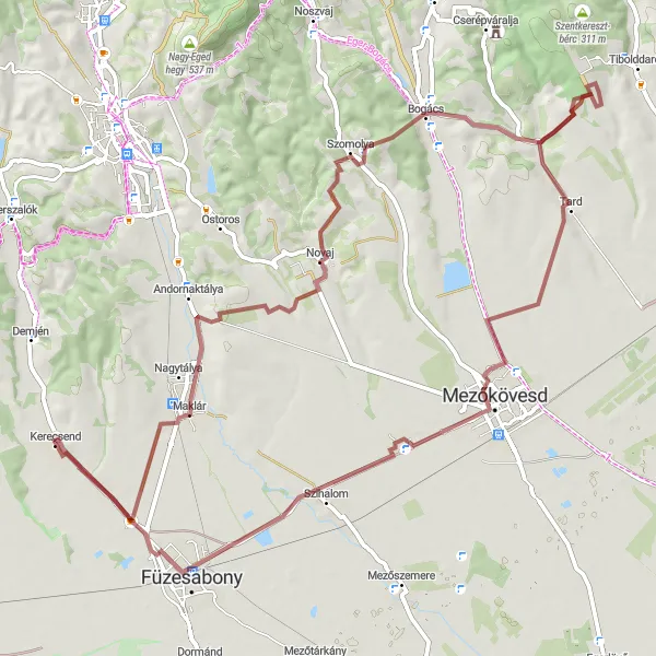 Map miniature of "Gravel Along Maklár" cycling inspiration in Észak-Magyarország, Hungary. Generated by Tarmacs.app cycling route planner