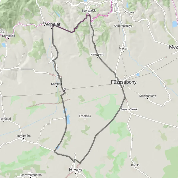 Map miniature of "Dormánd and Back" cycling inspiration in Észak-Magyarország, Hungary. Generated by Tarmacs.app cycling route planner