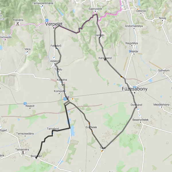 Map miniature of "The Dormánd Loop" cycling inspiration in Észak-Magyarország, Hungary. Generated by Tarmacs.app cycling route planner