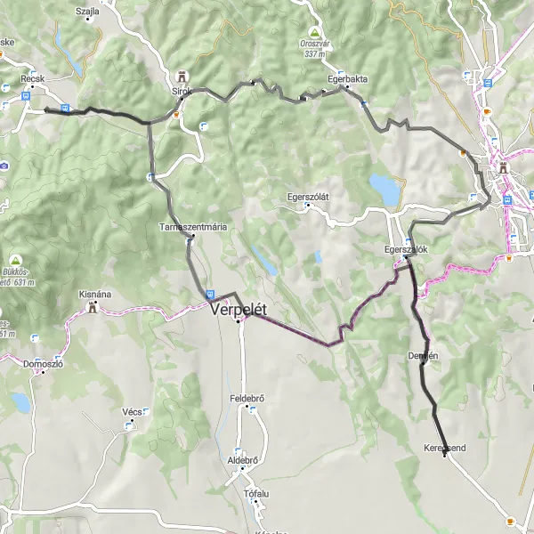 Map miniature of "Észak-Magyarország Road Cycling Route" cycling inspiration in Észak-Magyarország, Hungary. Generated by Tarmacs.app cycling route planner