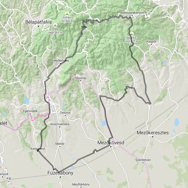 Map miniature of "Eger Szeme Loop" cycling inspiration in Észak-Magyarország, Hungary. Generated by Tarmacs.app cycling route planner