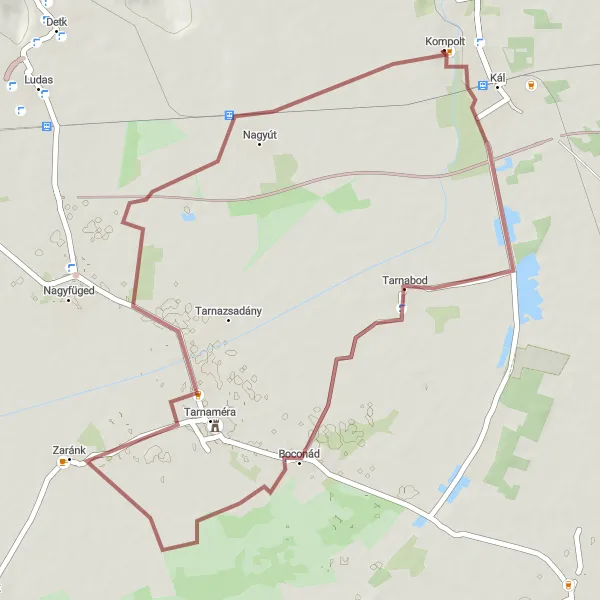 Map miniature of "Scenic Gravel Trail near Kompolt" cycling inspiration in Észak-Magyarország, Hungary. Generated by Tarmacs.app cycling route planner