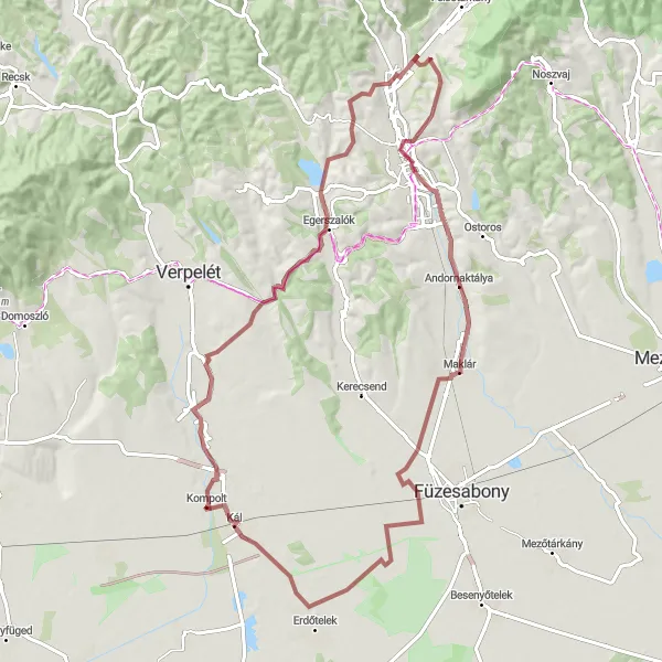 Map miniature of "Gravel Paradise in Észak-Magyarország" cycling inspiration in Észak-Magyarország, Hungary. Generated by Tarmacs.app cycling route planner