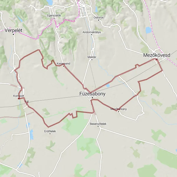 Map miniature of "Gravel Adventure in Észak-Magyarország" cycling inspiration in Észak-Magyarország, Hungary. Generated by Tarmacs.app cycling route planner