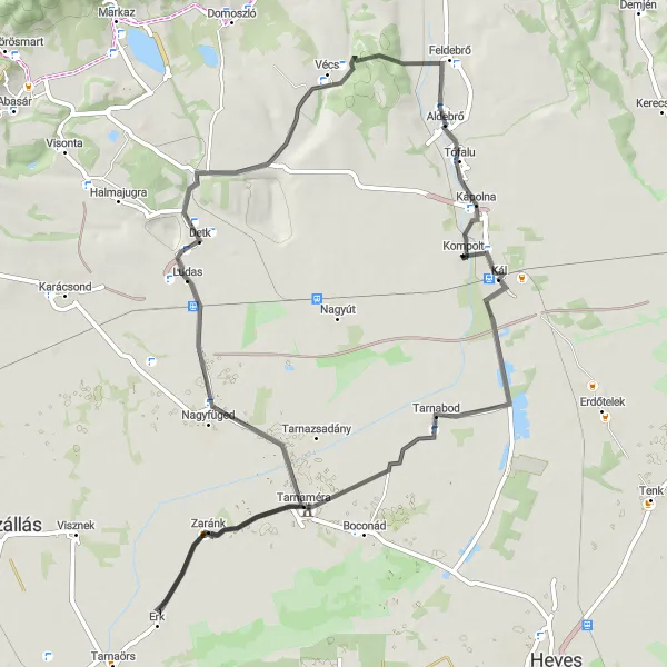 Map miniature of "Rural Charm and Hidden Treasures" cycling inspiration in Észak-Magyarország, Hungary. Generated by Tarmacs.app cycling route planner