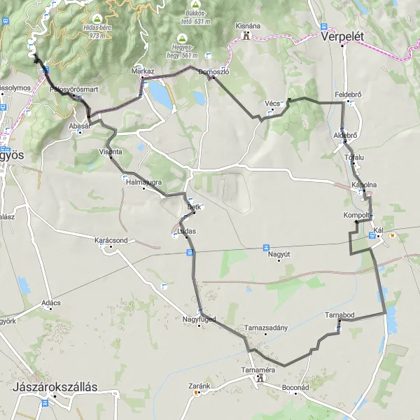 Map miniature of "Challenging Hills and Scenic Views" cycling inspiration in Észak-Magyarország, Hungary. Generated by Tarmacs.app cycling route planner