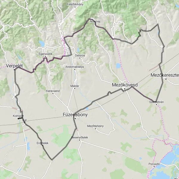 Map miniature of "Scenic Beauty and Historic Gems" cycling inspiration in Észak-Magyarország, Hungary. Generated by Tarmacs.app cycling route planner