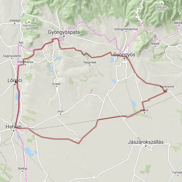 Map miniature of "Discover the Countryside" cycling inspiration in Észak-Magyarország, Hungary. Generated by Tarmacs.app cycling route planner