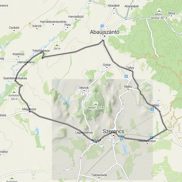 Map miniature of "Challenging Road Loop through Nagy-hegy" cycling inspiration in Észak-Magyarország, Hungary. Generated by Tarmacs.app cycling route planner