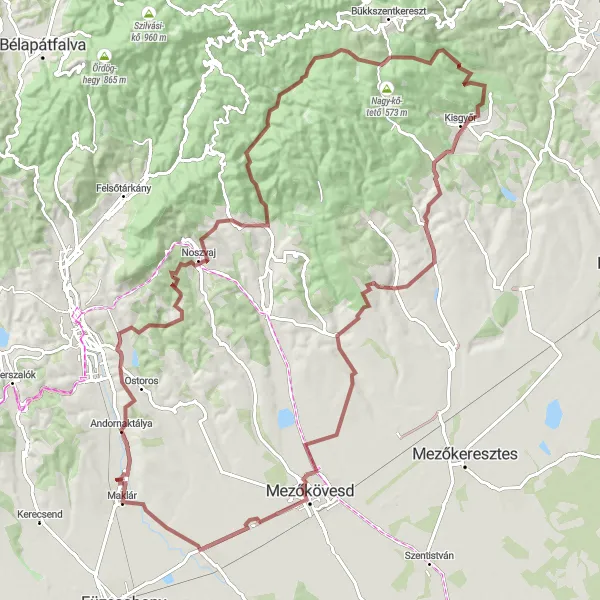 Map miniature of "The Ultimate Gravel Challenge" cycling inspiration in Észak-Magyarország, Hungary. Generated by Tarmacs.app cycling route planner