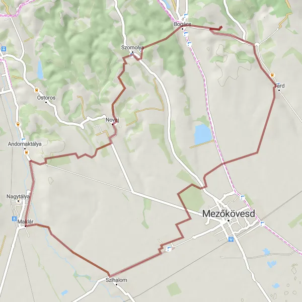 Map miniature of "Novaj Gravel Adventure" cycling inspiration in Észak-Magyarország, Hungary. Generated by Tarmacs.app cycling route planner