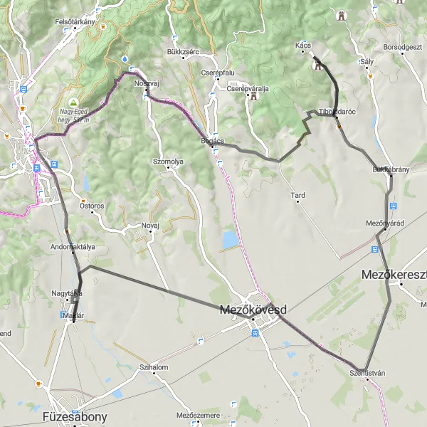 Map miniature of "Through the Heart of Bükk" cycling inspiration in Észak-Magyarország, Hungary. Generated by Tarmacs.app cycling route planner