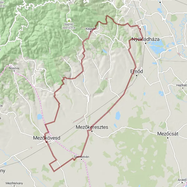 Map miniature of "Spectacular countryside gravel ride with breathtaking climbs" cycling inspiration in Észak-Magyarország, Hungary. Generated by Tarmacs.app cycling route planner