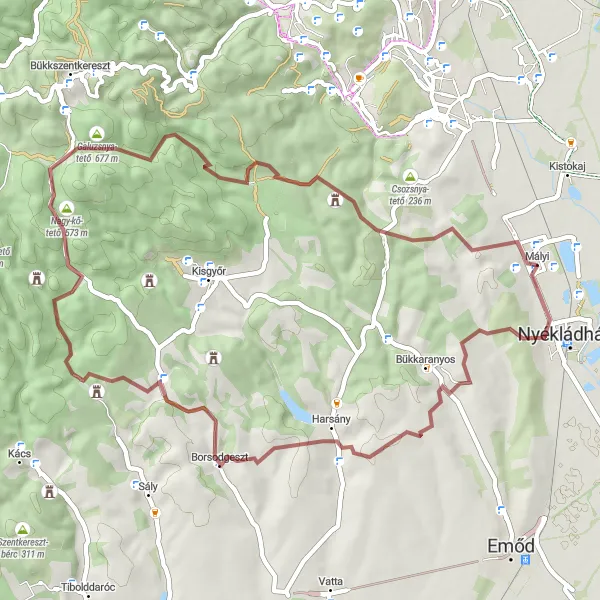 Map miniature of "Mountain Gravel Expedition" cycling inspiration in Észak-Magyarország, Hungary. Generated by Tarmacs.app cycling route planner