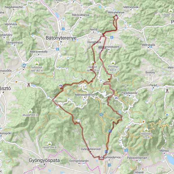 Map miniature of "Challenging Peaks: Mátrakeresztes Adventure" cycling inspiration in Észak-Magyarország, Hungary. Generated by Tarmacs.app cycling route planner