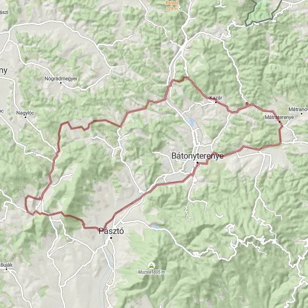 Map miniature of "The Cserhát Challenge" cycling inspiration in Észak-Magyarország, Hungary. Generated by Tarmacs.app cycling route planner