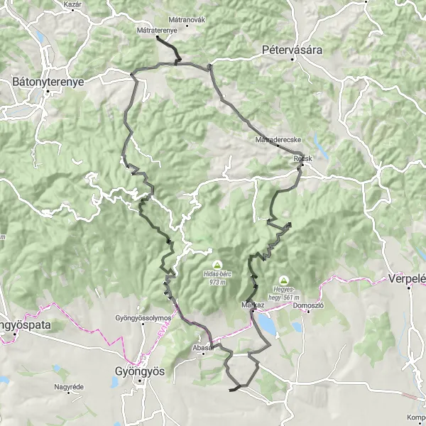 Map miniature of "Mátra Tour" cycling inspiration in Észak-Magyarország, Hungary. Generated by Tarmacs.app cycling route planner