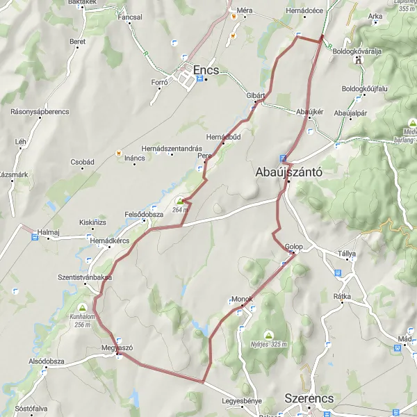 Map miniature of "Megyaszó to Pipiske Gravel Route" cycling inspiration in Észak-Magyarország, Hungary. Generated by Tarmacs.app cycling route planner