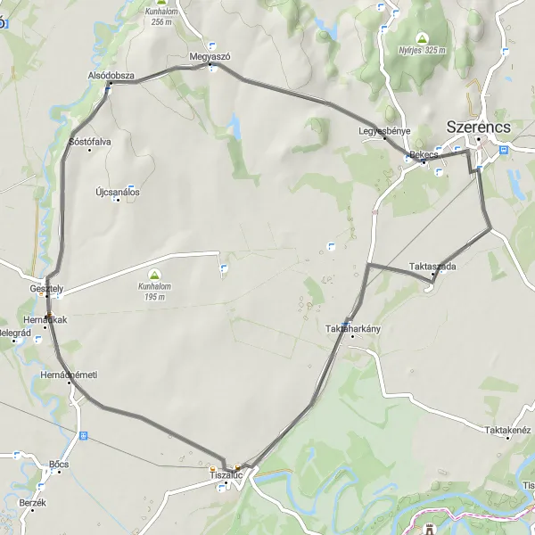 Map miniature of "Northern Peaks" cycling inspiration in Észak-Magyarország, Hungary. Generated by Tarmacs.app cycling route planner