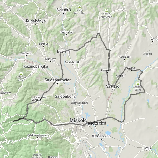 Map miniature of "Alsódobsza to Kunhalom Scenic Tour" cycling inspiration in Észak-Magyarország, Hungary. Generated by Tarmacs.app cycling route planner