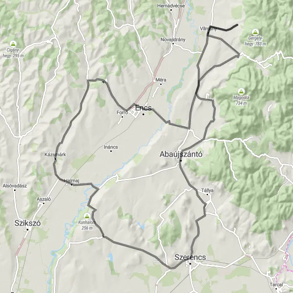 Map miniature of "Kunhalom to Pipiske Road Tour" cycling inspiration in Észak-Magyarország, Hungary. Generated by Tarmacs.app cycling route planner