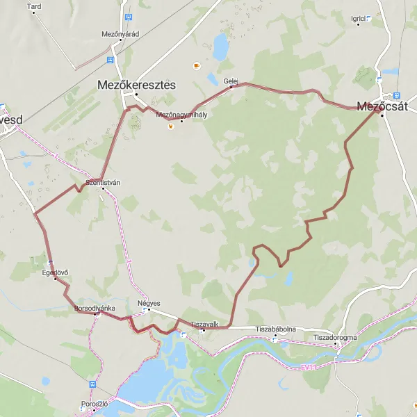 Map miniature of "Tiszavalk Loop" cycling inspiration in Észak-Magyarország, Hungary. Generated by Tarmacs.app cycling route planner