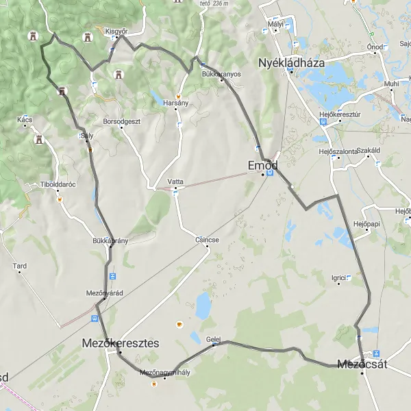 Map miniature of "Mezőcsát - Gelej - Sály - Tarizsa-tető - Remete-hegy - Bükkaranyos - Mezőcsát road route" cycling inspiration in Észak-Magyarország, Hungary. Generated by Tarmacs.app cycling route planner