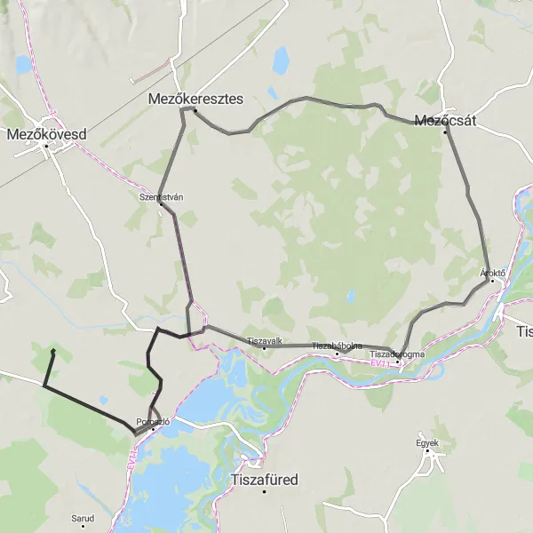 Map miniature of "Poroszló Challenge" cycling inspiration in Észak-Magyarország, Hungary. Generated by Tarmacs.app cycling route planner