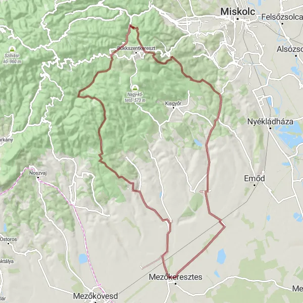 Map miniature of "The Adventure Among the Hills" cycling inspiration in Észak-Magyarország, Hungary. Generated by Tarmacs.app cycling route planner