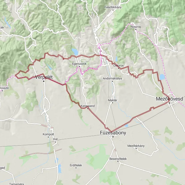 Map miniature of "Scenic Gravel Adventure" cycling inspiration in Észak-Magyarország, Hungary. Generated by Tarmacs.app cycling route planner