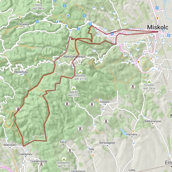 Map miniature of "The Gravel Adventure" cycling inspiration in Észak-Magyarország, Hungary. Generated by Tarmacs.app cycling route planner