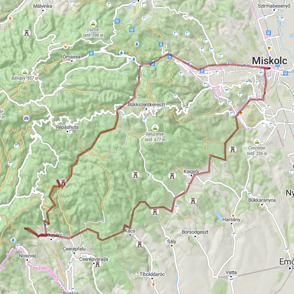 Map miniature of "Bükk Plateau Gravel Adventure" cycling inspiration in Észak-Magyarország, Hungary. Generated by Tarmacs.app cycling route planner