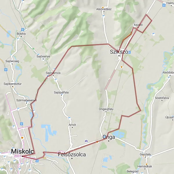 Map miniature of "The Sajóvámos Gravel Adventure" cycling inspiration in Észak-Magyarország, Hungary. Generated by Tarmacs.app cycling route planner