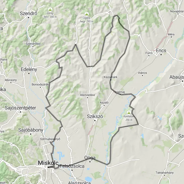 Map miniature of "The Hillside Adventure" cycling inspiration in Észak-Magyarország, Hungary. Generated by Tarmacs.app cycling route planner