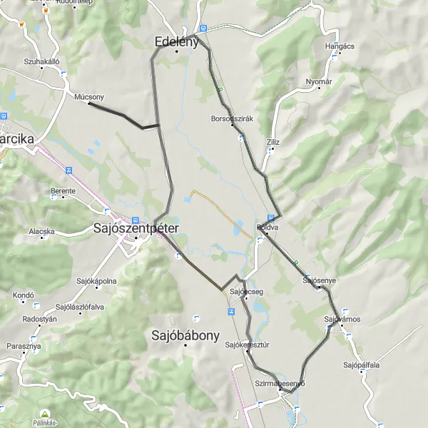 Map miniature of "Road Cycling: Serene Sajó River Route" cycling inspiration in Észak-Magyarország, Hungary. Generated by Tarmacs.app cycling route planner