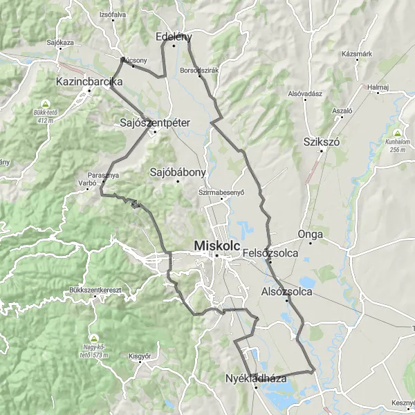 Map miniature of "A Journey Through Breathtaking Landscapes: Múcsony Road Route" cycling inspiration in Észak-Magyarország, Hungary. Generated by Tarmacs.app cycling route planner