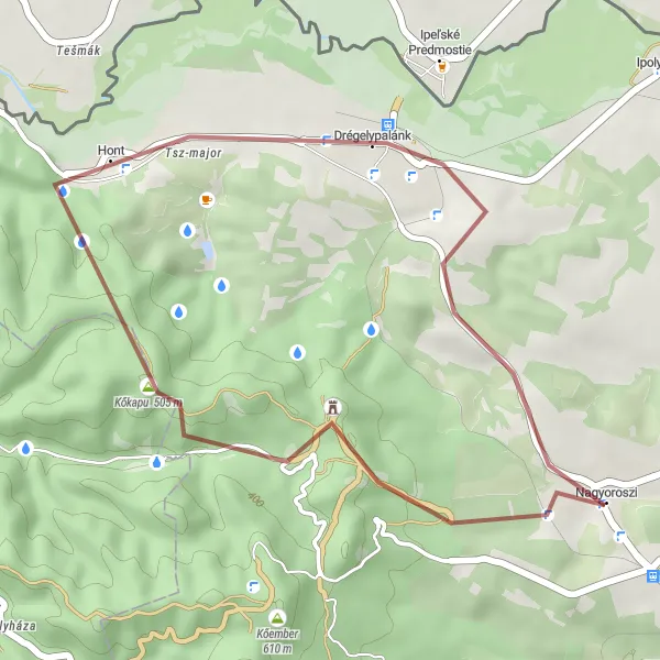 Map miniature of "Nagyoroszi-Drégelyvár-Kőkapu-Drégelypalánk Cycling Route" cycling inspiration in Észak-Magyarország, Hungary. Generated by Tarmacs.app cycling route planner
