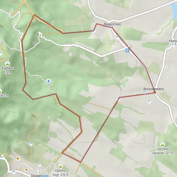Map miniature of "Borsosberény Gravel Ride" cycling inspiration in Észak-Magyarország, Hungary. Generated by Tarmacs.app cycling route planner