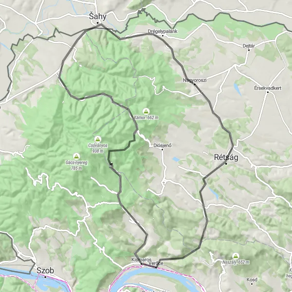 Map miniature of "Rétság Loop" cycling inspiration in Észak-Magyarország, Hungary. Generated by Tarmacs.app cycling route planner