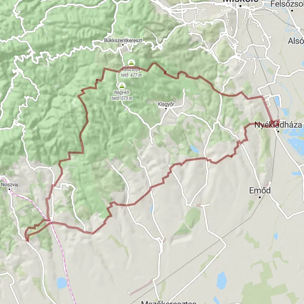 Map miniature of "Borsodgeszt Gravel Ride" cycling inspiration in Észak-Magyarország, Hungary. Generated by Tarmacs.app cycling route planner