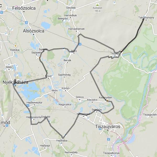 Map miniature of "Sajólád Round-Trip" cycling inspiration in Észak-Magyarország, Hungary. Generated by Tarmacs.app cycling route planner