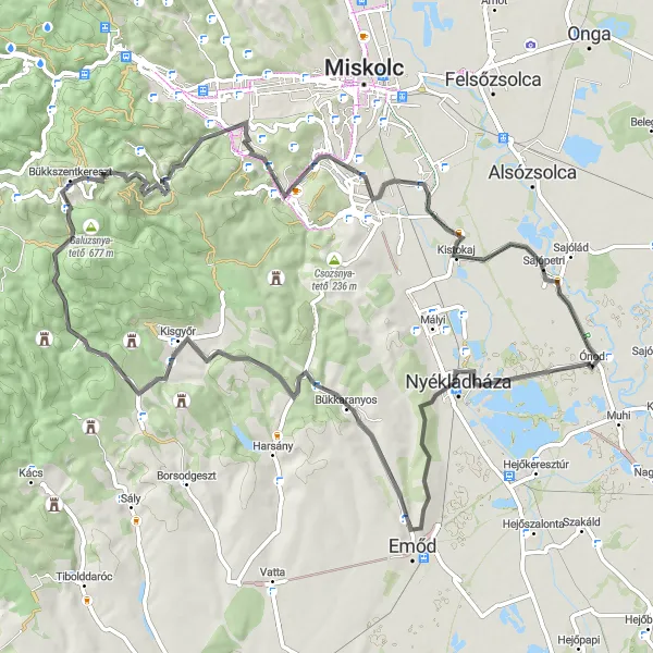 Map miniature of "Ígalytölgyes Loop" cycling inspiration in Észak-Magyarország, Hungary. Generated by Tarmacs.app cycling route planner