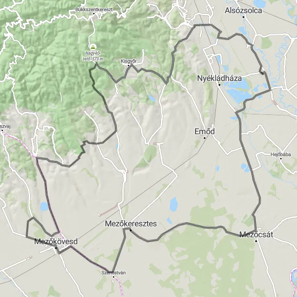 Map miniature of "Challenging Road Cycling Adventure from Ónod" cycling inspiration in Észak-Magyarország, Hungary. Generated by Tarmacs.app cycling route planner