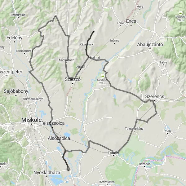 Map miniature of "Sajó Valley Explorer" cycling inspiration in Észak-Magyarország, Hungary. Generated by Tarmacs.app cycling route planner